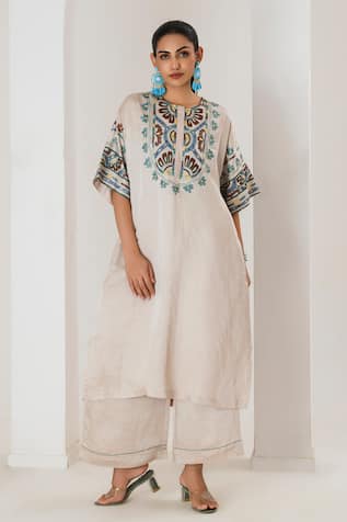 Saahiil Kapoor Champagne Embroidered Kurta & Pant Set 