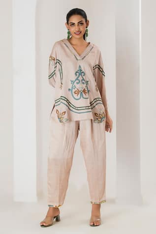 Saahiil Kapoor Champagne Embroidered Tunic & Pant Set 