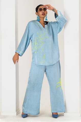 Saahiil Kapoor Sky Blue Designer Top & Pant Set 