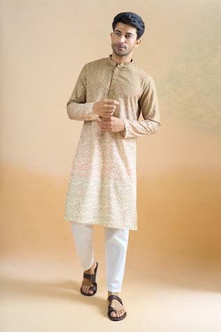 Beige Thread Printed Kurta Set 