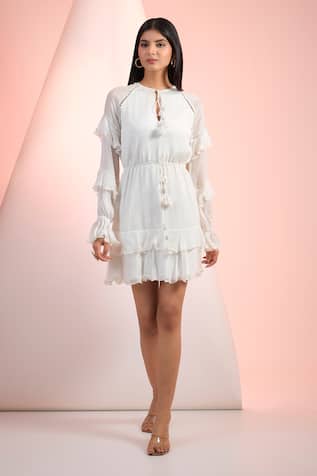 Mandira Wirk Resort Off White Solid Chiffon Dress 