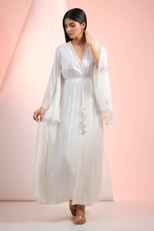 Mandira Wirk Resort Off White Solid Chiffon Dress 