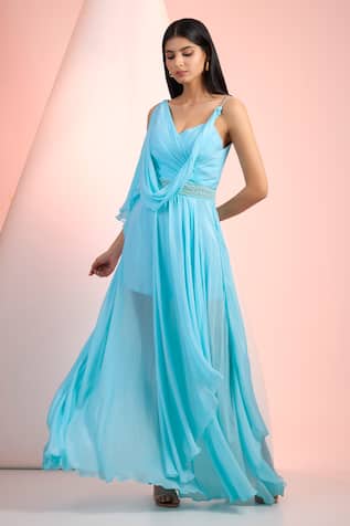 Mandira Wirk Resort Sky Blue Chiffon Solid Dress 