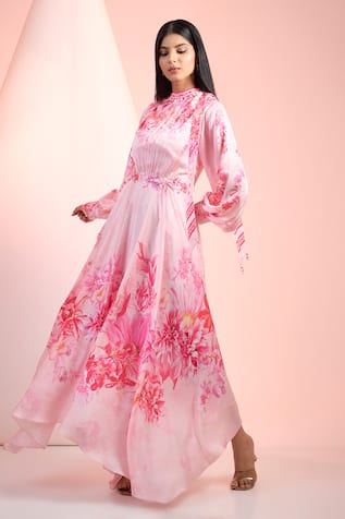 Mandira Wirk Resort Pink Printed Designer Dress 