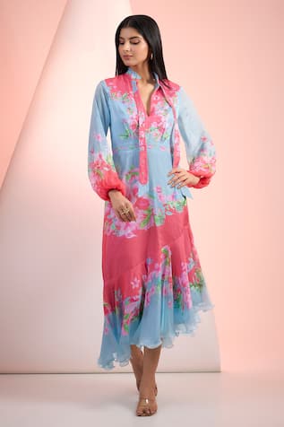 Mandira Wirk Resort Floral Printed Chiffon Dress 