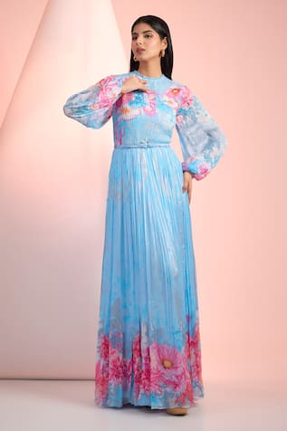 Mandira Wirk Resort Floral Printed Chiffon Dress 
