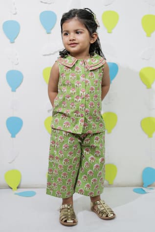 Green Printed Shirt & Trouser Co-ord Set 