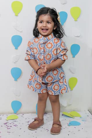 Tiny Colour Blue Orange Printed Shirt & Shorts Co-ord Set 