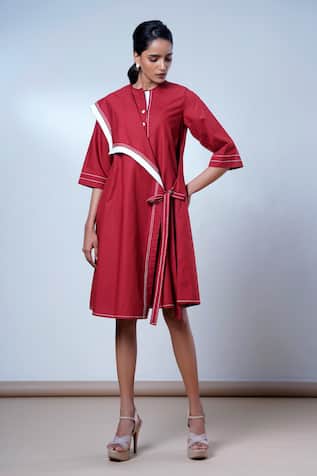 Madder Much Brick Red Modern Angle Dress 