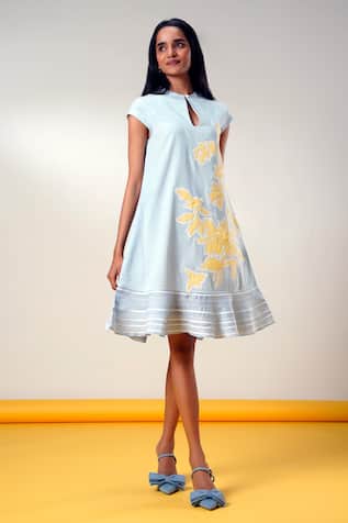 Madder Much Ice Blue Handloom Cotton Dress 