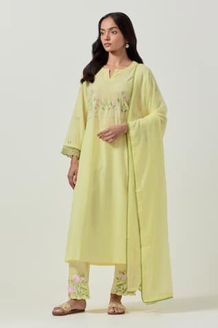 Priya Chaudhary Yellow Machine Embroidered Kurta Set 
