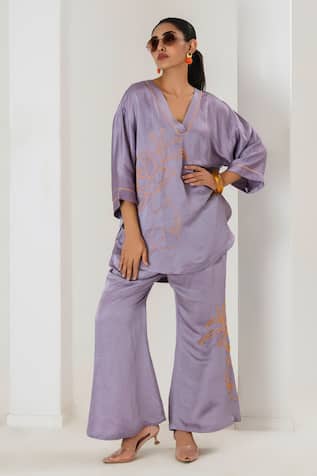 Saahiil Kapoor Lilac Linen Satin Top & Pant Set 