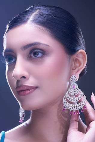 Nazaakat By Samara Singh Pink American Diamond Earrings 
