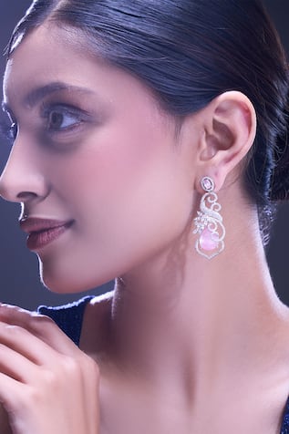 Nazaakat By Samara Singh Pink American Diamond Earrings 