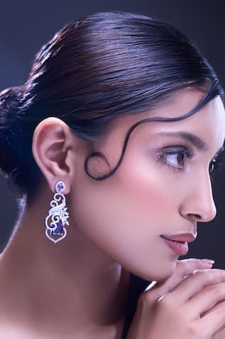 Nazaakat By Samara Singh Purple American Diamond Earrings 