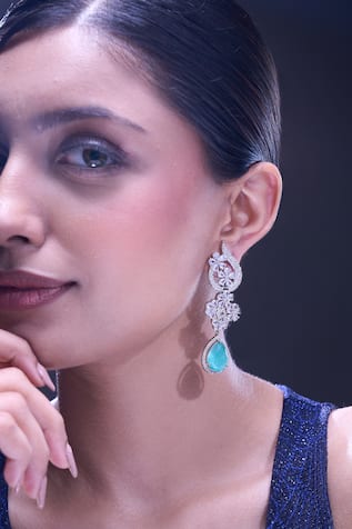 Nazaakat By Samara Singh Aqua American Diamond Earrings 