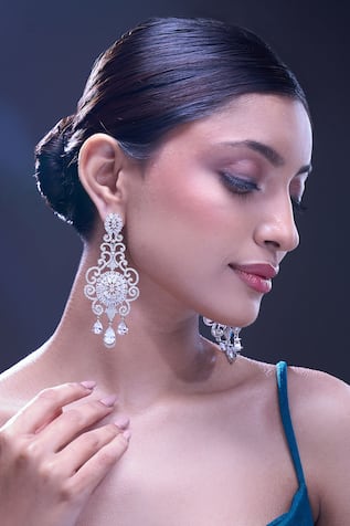 Nazaakat By Samara Singh White American Diamond Earrings 