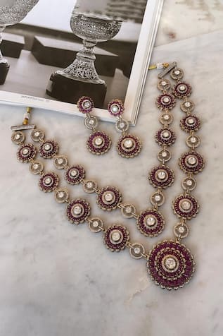 Designer Pink Necklace & Earring Set 
