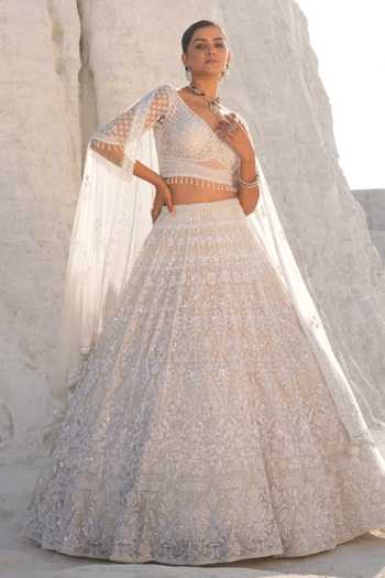 House Of Sikka Ivory Embroidered Lehenga Set 