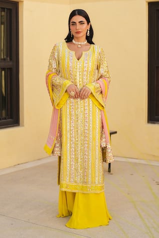 Shian Sunshine Yellow Designer Kurta Sharara Set 