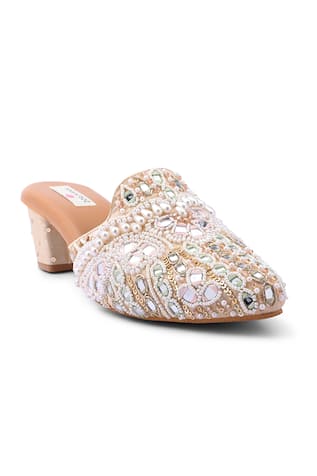Embellished Gold Designer Mules 