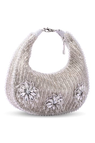 Designer Silver Suede Velvet Bag 