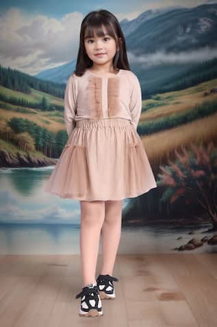 Petite Pomme Beige Designer Dress with Tulle Skirt 