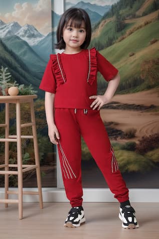 Petite Pomme Designer Red Top & Joggers Set 