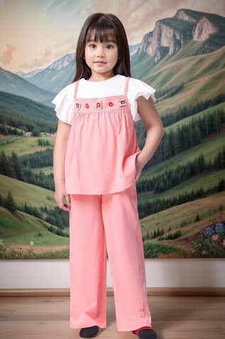 Petite Pomme Salmon Pink Peplum Top & Pant Set 