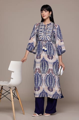 Ritu Kumar Beige Rubani Print Kurta With Palazzo 