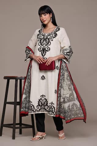 Ritu Kumar Ecru Inlay Kurta Set with Pant & Dupatta 