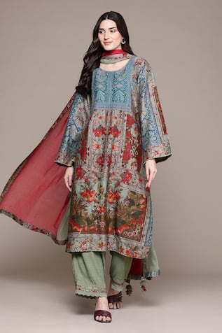 Ritu Kumar Blue Pierra Kurta Set with Dupatta 