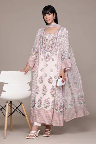 Ritu Kumar White Pratika Kurta Set With Pant & Dupatta 