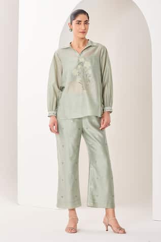 Sue Mue Sage Green Handwoven Silk Chanderi Set 