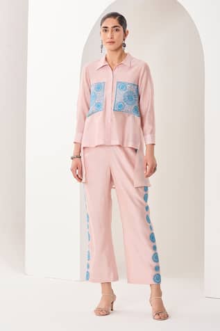 Sue Mue Pastel Pink Handwoven Silk Co-Ordinate Set 