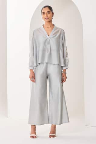 Sue Mue Ice Blue Handwoven Silk Chanderi Set 