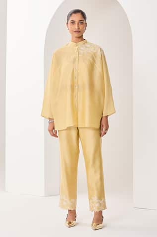 Sue Mue Pastel Yellow Handwoven Silk Set 