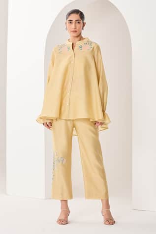 Sue Mue Pastel Yellow Handwoven Silk Co-Ordinate Set 