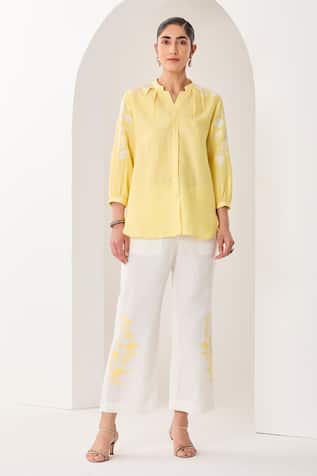 Sue Mue Lemon Yellow Linen Shirt & Pant Set 