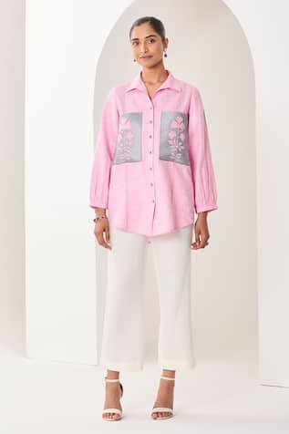 Sue Mue Light Pink Linen Shirt & Pant Set 