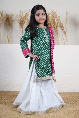 Mamma Plz Green Buti Chanderi Contrast Sharara Set 