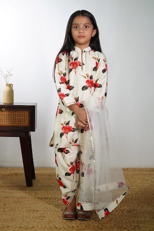 Mamma Plz Ivory Floral Dhoti Kurta Set 