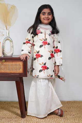 Mamma Plz Ivory Floral Sharara Set 