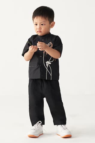Black Poppy Applique Shirt 