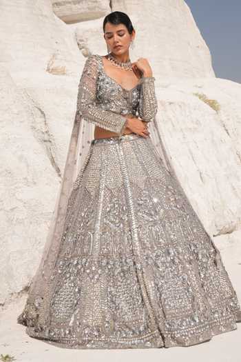 House Of Sikka Steel Grey Embellished Lehenga Set 