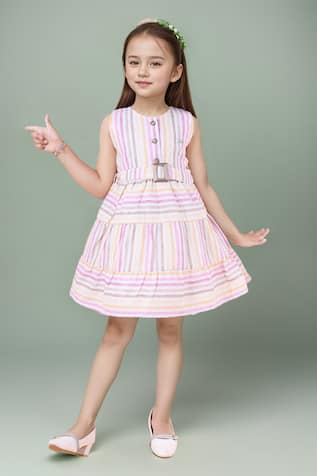 Pink Stripe Printed Linen Dress 