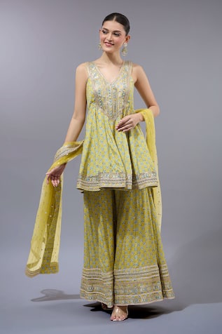 Gopi Vaid Designer Yellow Kurta Set with Dupatta 