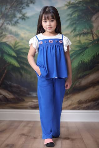 Petite Pomme Blue & Offwhite Peplum Top with Pant Set 