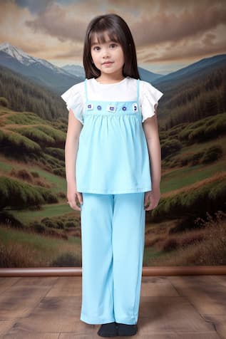 Petite Pomme Skyblue Peplum Top & Pant Set 