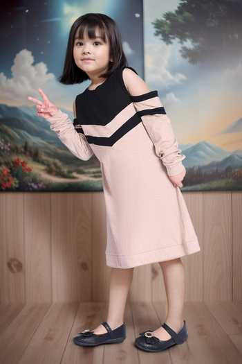 Petite Pomme Beige Cold Shoulder Designer Dress 